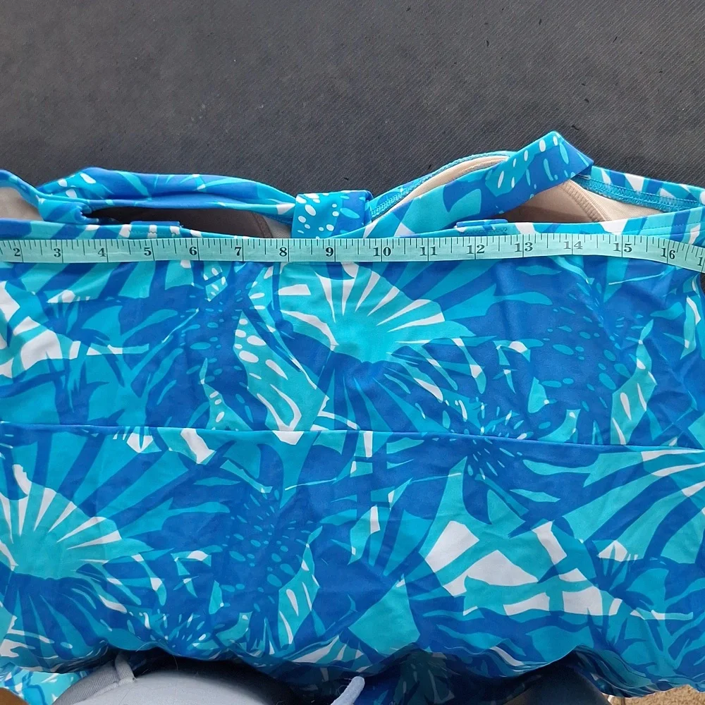 Avenue Tropical Blue One Piece Swim Dress Swimsuit